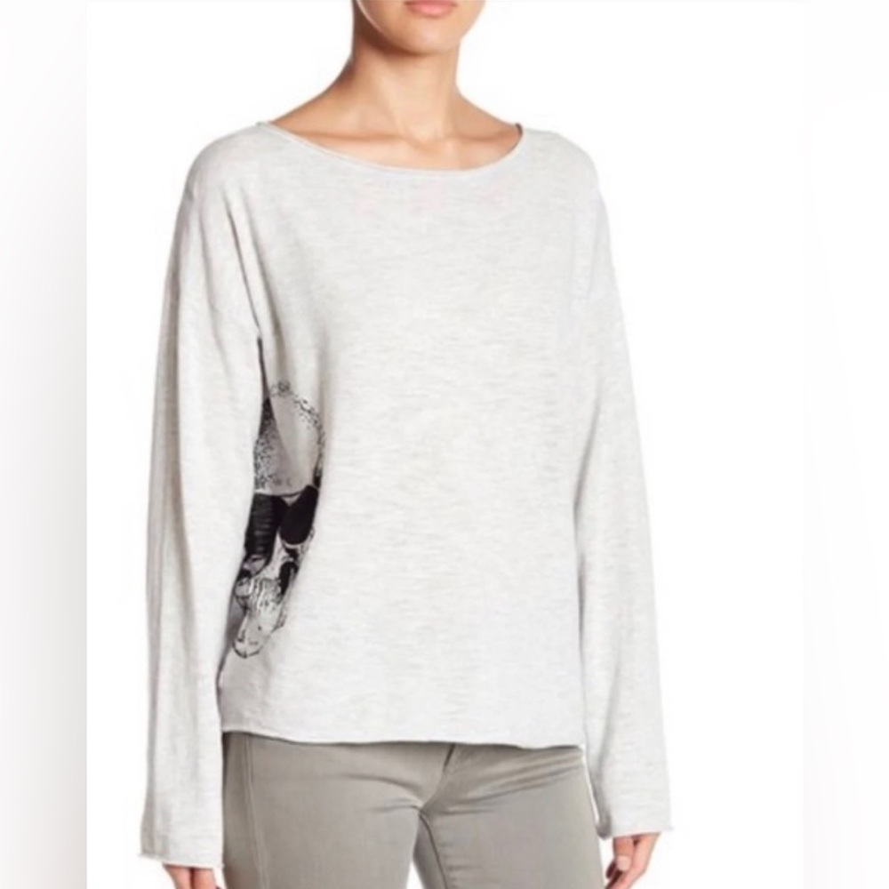 Skull Cashmere Cotton Long Sleeve Size Small Edgy Casual Graphic Lightweight